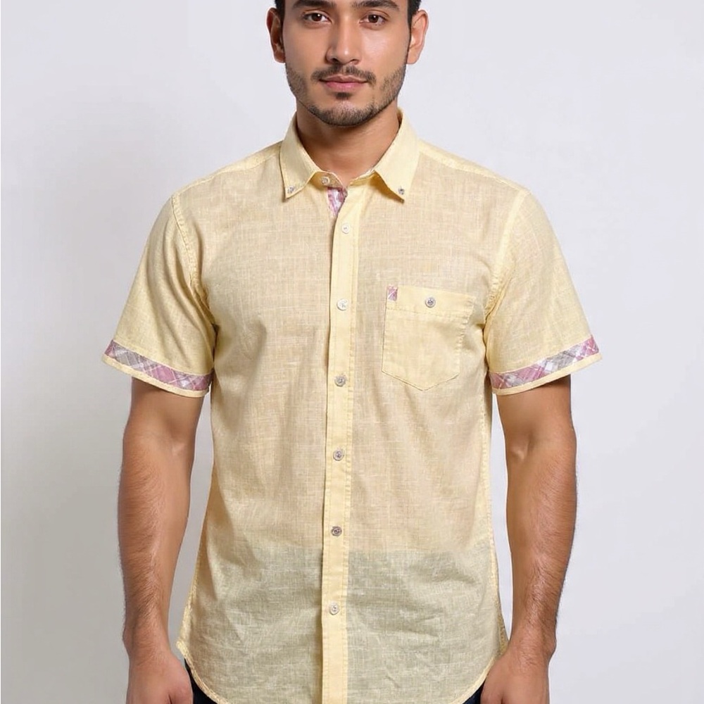 Weatherproof Vintage Men's Short Sleeve Button Down Shirt Misted Yellow Size S